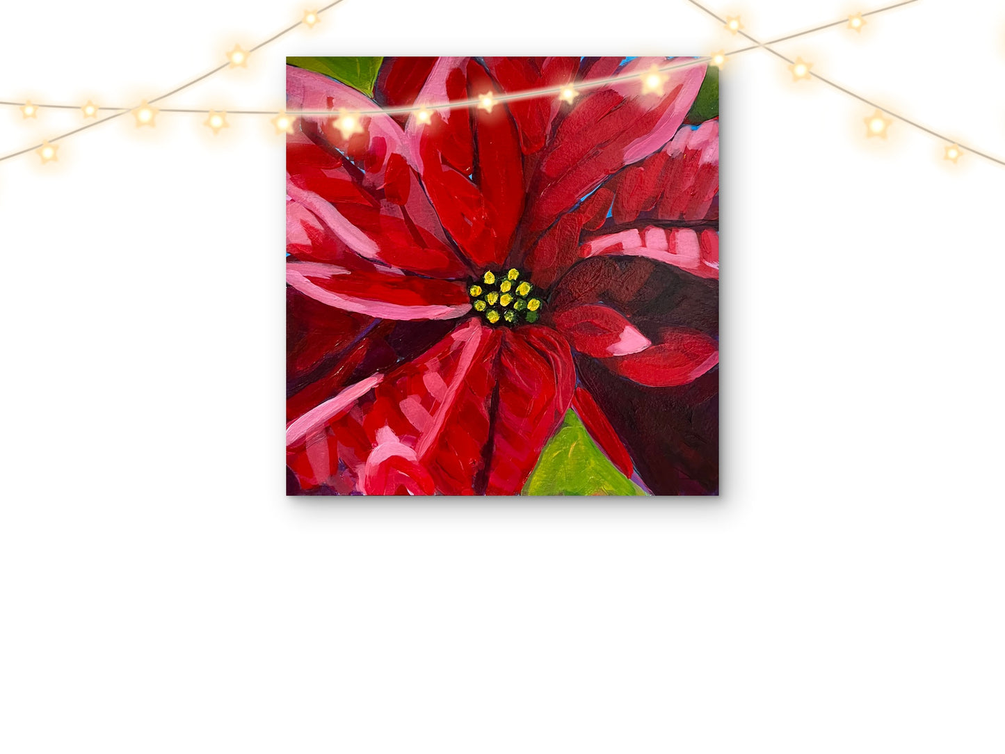 "Classic Cheer" – Red Poinsettia Holiday Painting on 8x8 Art Paper (Unframed)
