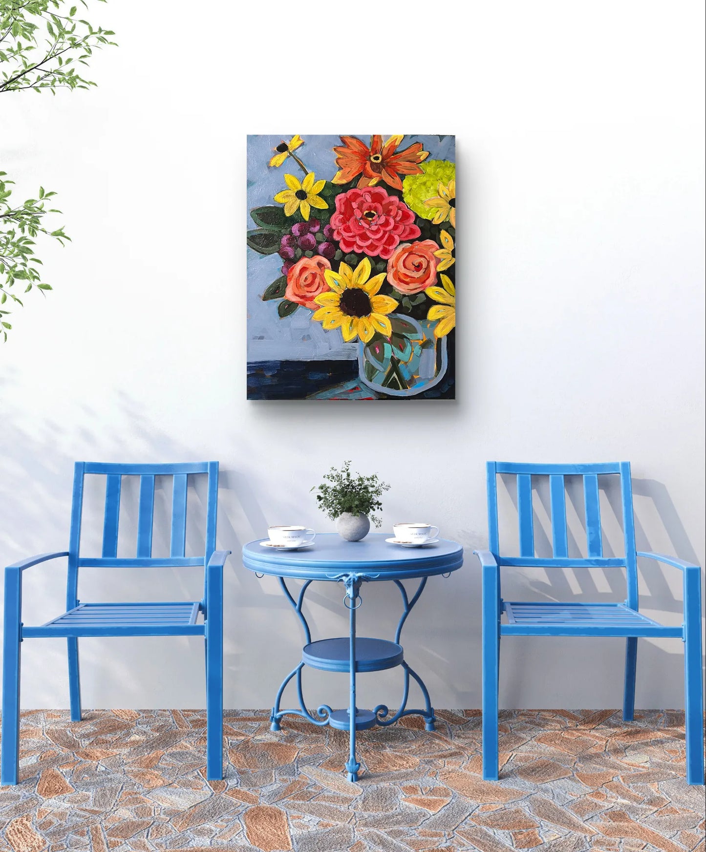 Full view of "Flower Arrangement Painting 2," a diverse floral composition in a vase on a 16x20 canvas.