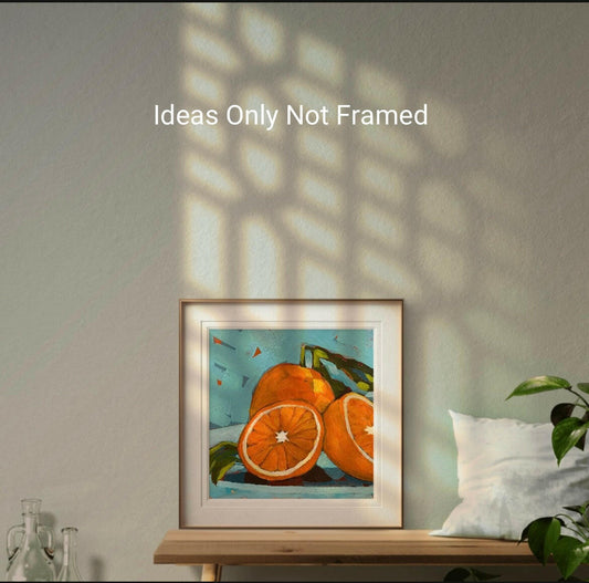 Still life oranges with blue background