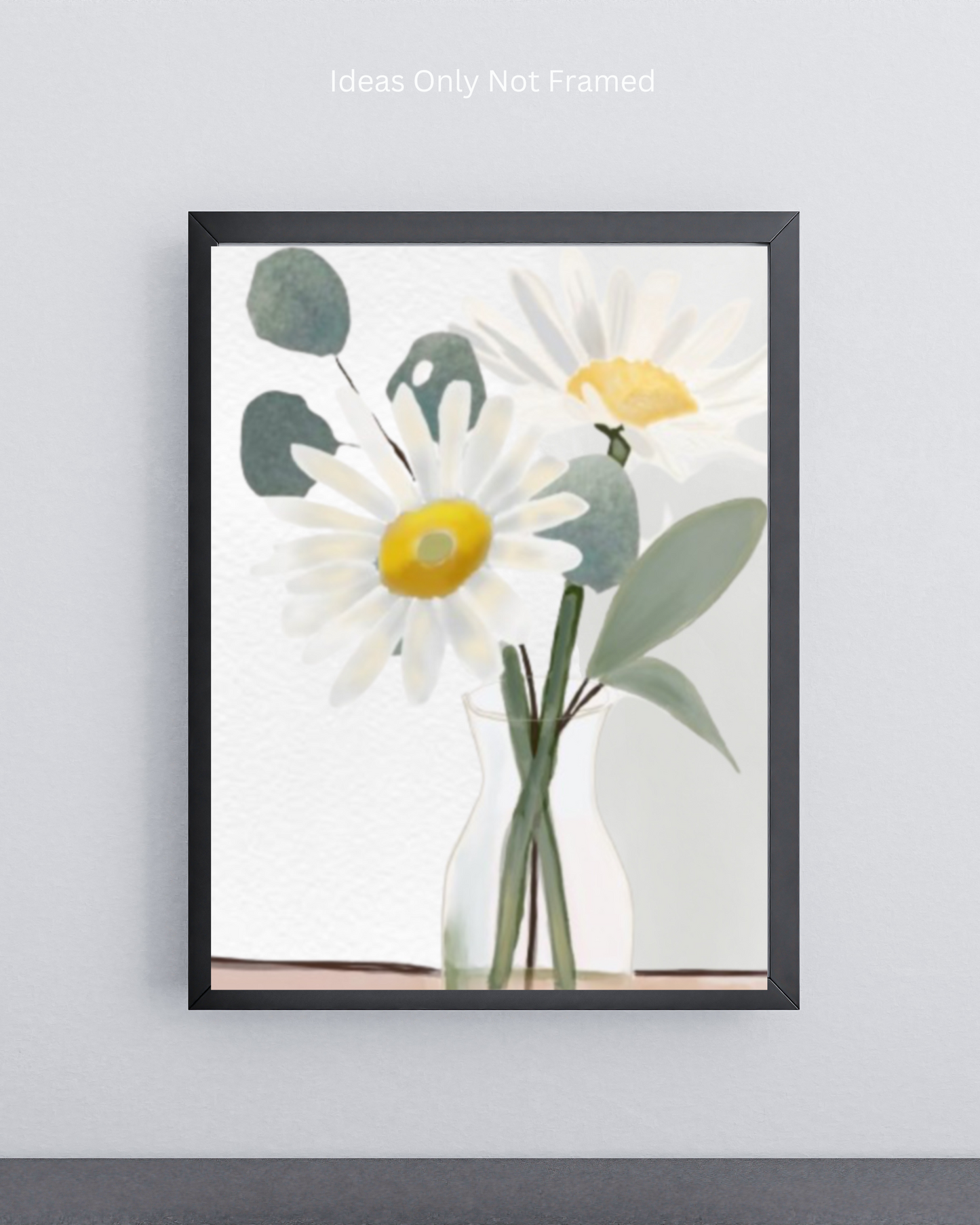 Close-up view of the detailed watercolor texture of the White Daisys Print, highlighting the petals and leaves
