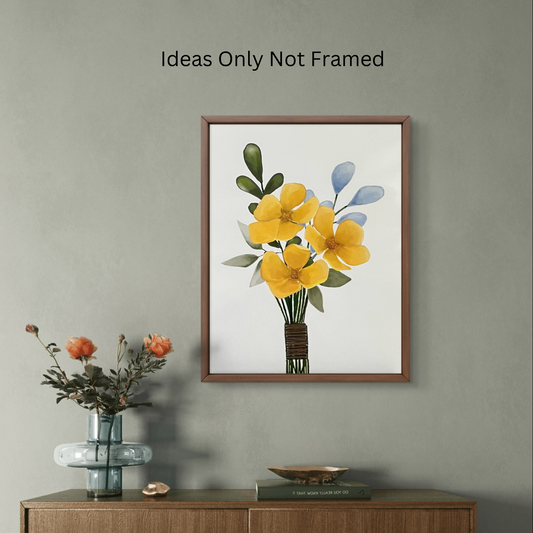 Buttercup Print 8x10 displayed on a shelf with other decorative items, highlighting its perfect size for home styling.