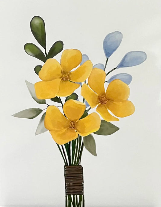 Close-up view of the textured, digital brushstrokes and vibrant yellow petals of the Buttercup Print 8x10.