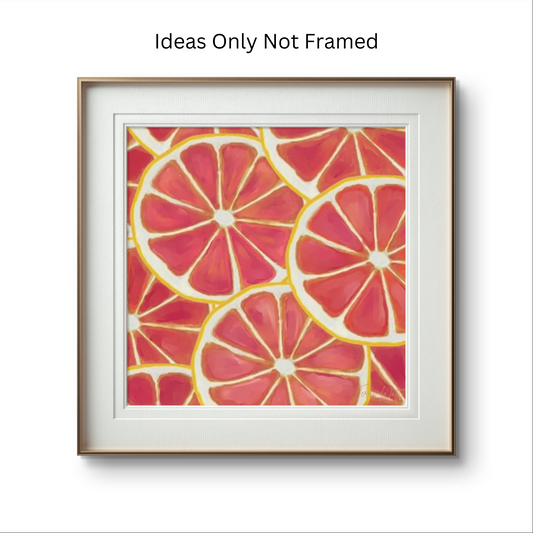 Repeating pattern of overlapping grapefruit slices, showcasing the overall design of the "Grapefruit Print."