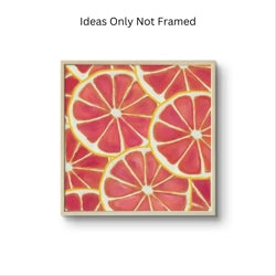 Section of the grapefruit print highlighting the contrast between the lush pink fruit and the bright yellow pith