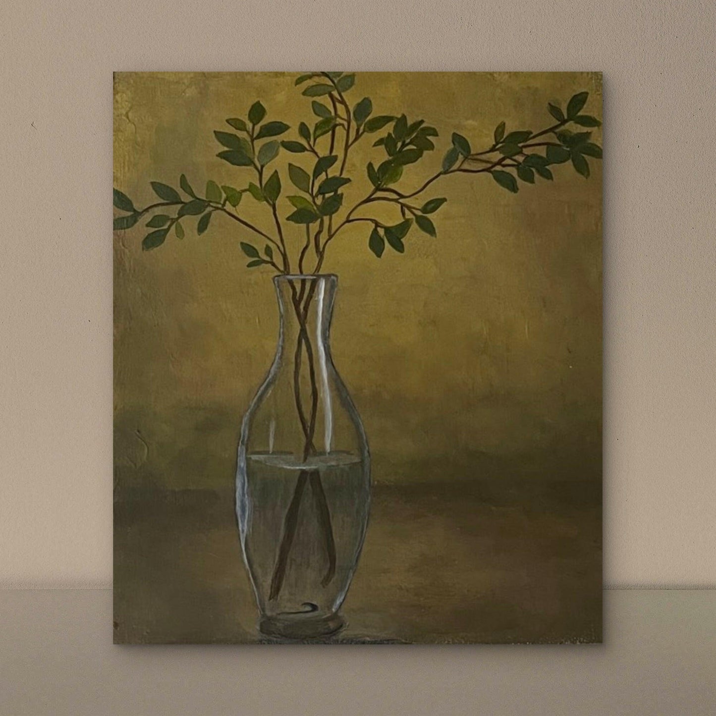 Greenery in glass vase painting 8x10 Wood