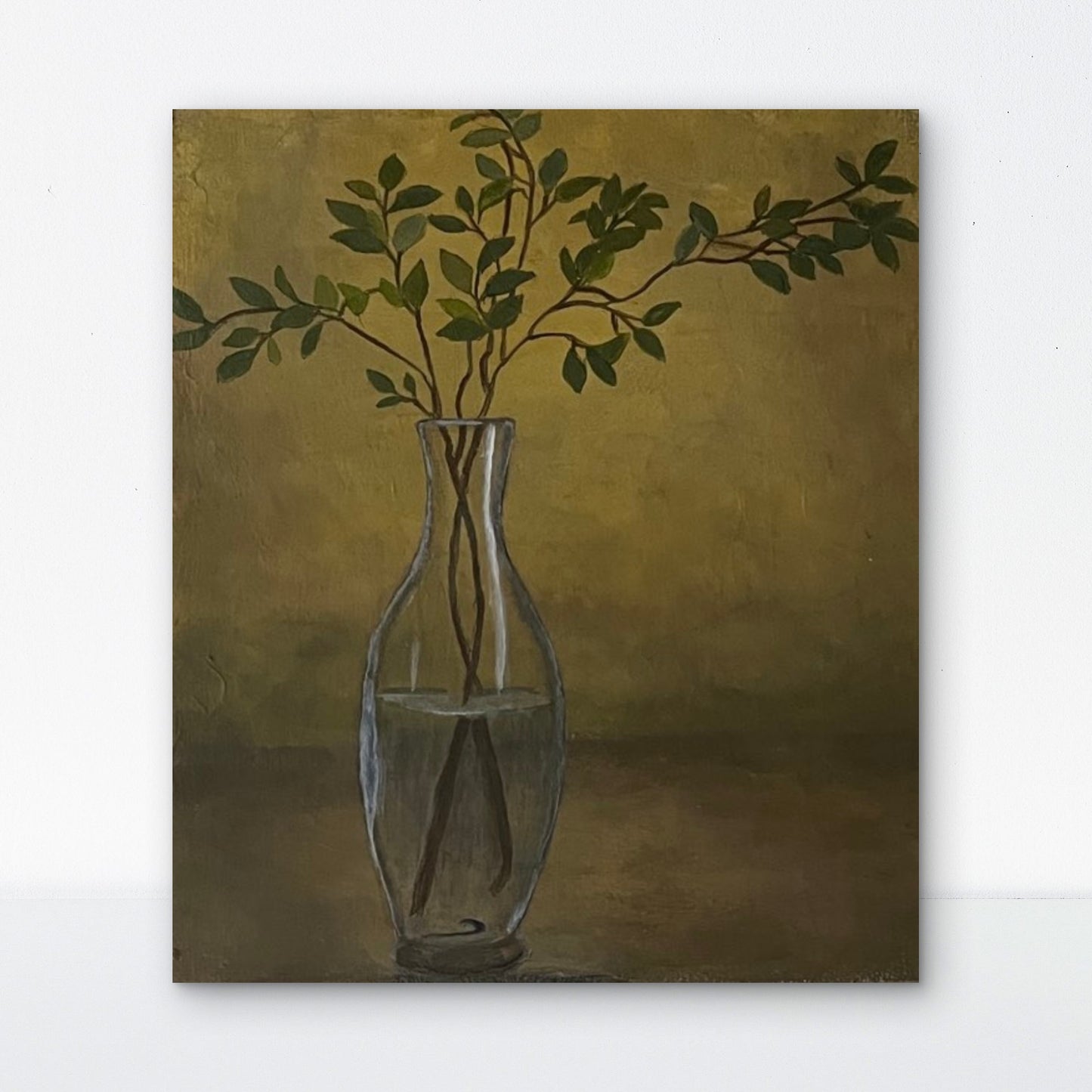 Greenery in glass vase painting 8x10 Wood