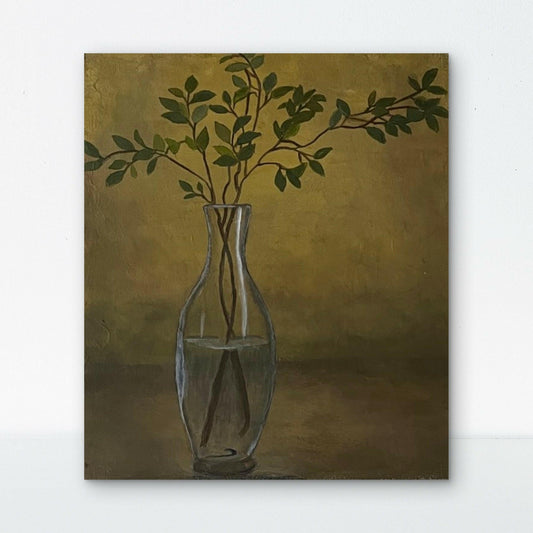 Greenery in glass vase painting 8x10 Wood
