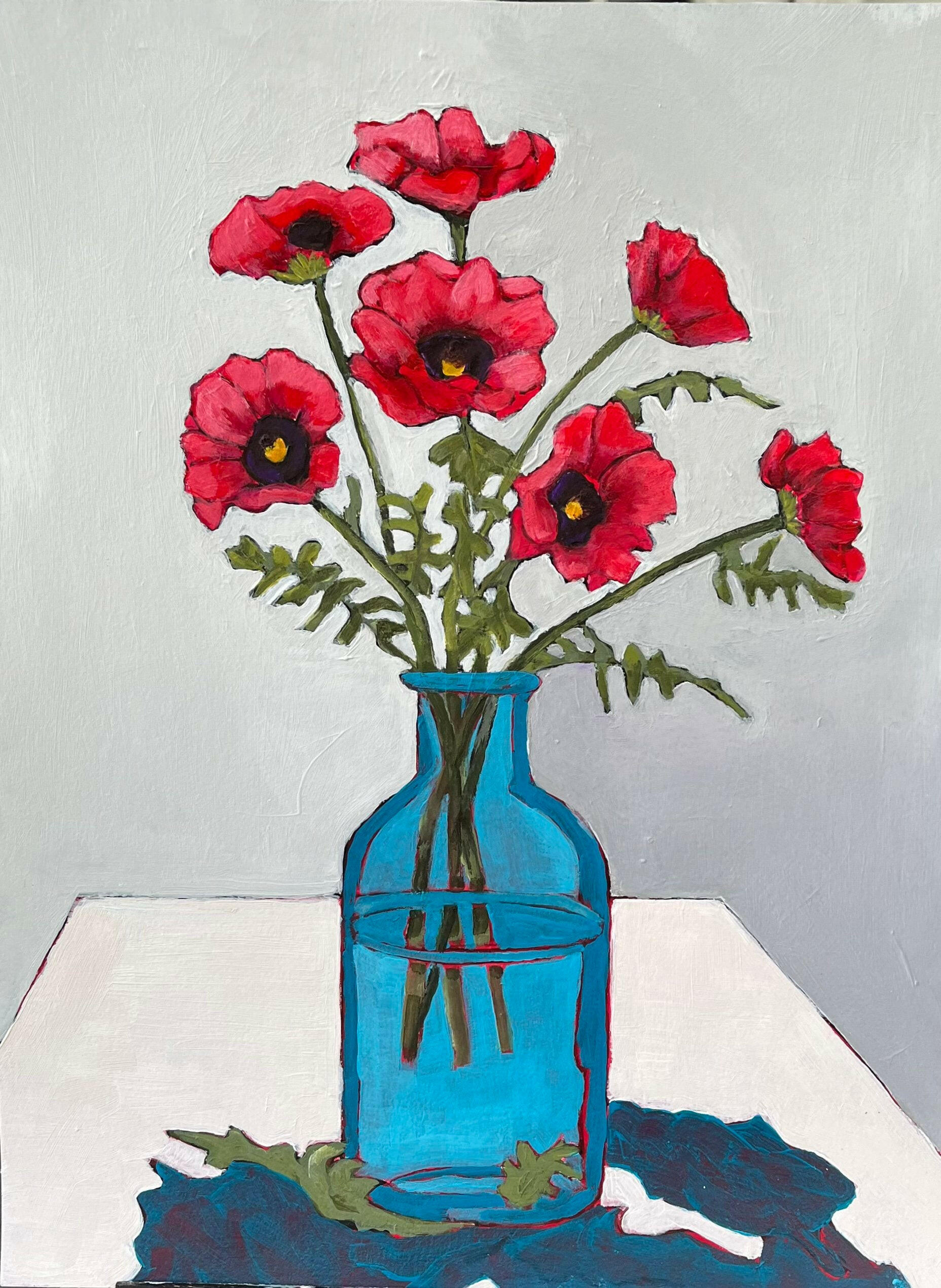 Original painting of a vibrant red poppy