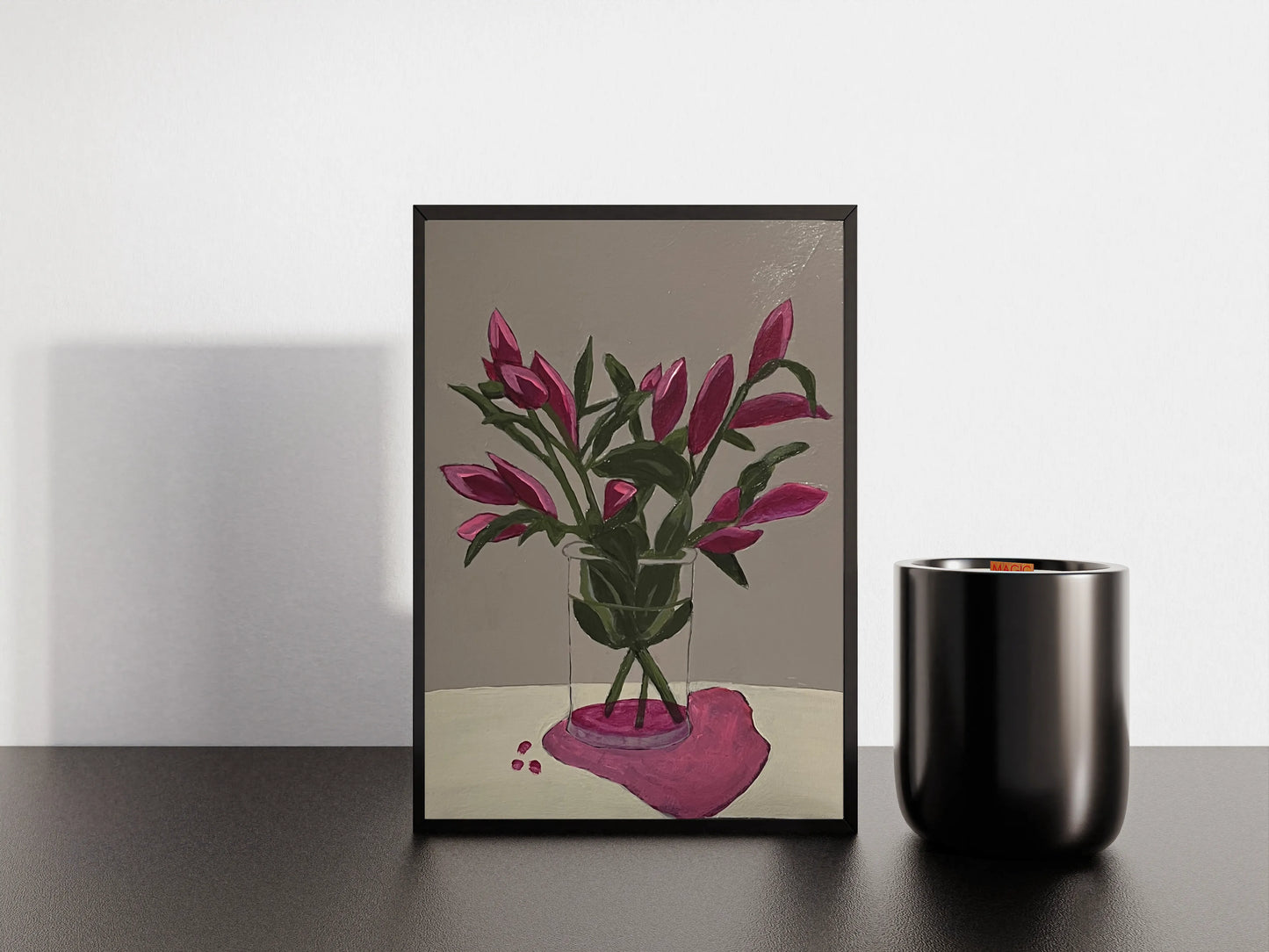 Bold pink lily buds art with graphic style